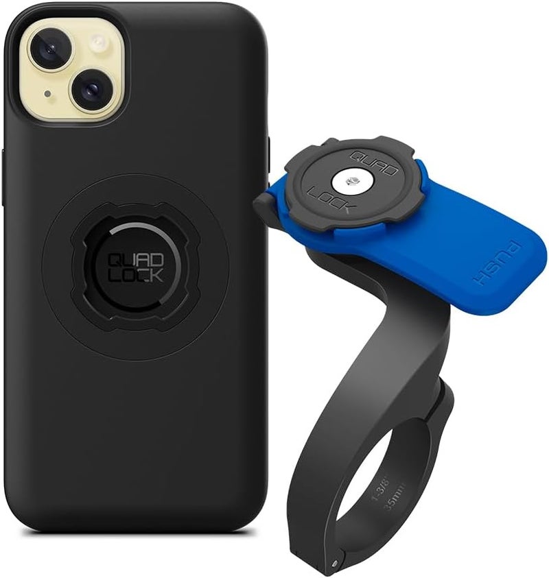 QUAD LOCK Out Front Handlebar Bike Phone Mount (V3) with MAG Phone Case for iPhone 15 Plus - Image 1